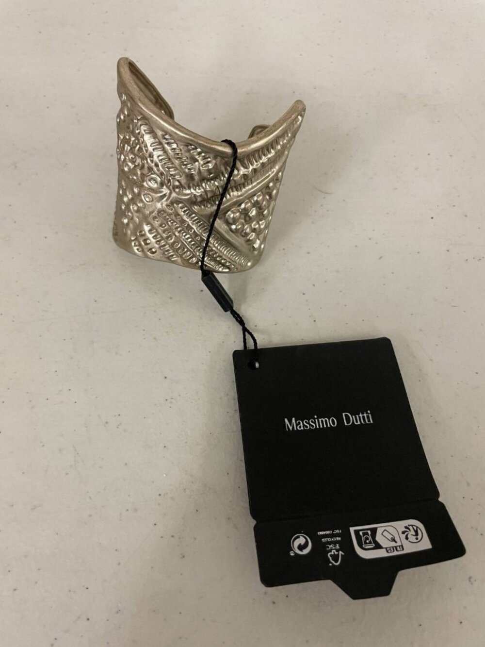 Massimo Dutti Wide Cuff Bracelet Textured Silver Tone NWT